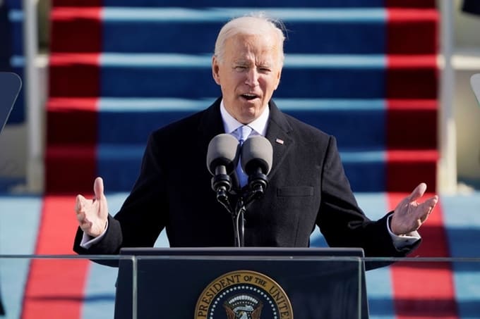 Tân Tổng thống Joe Biden phát biểu nhậm chức. Ảnh Reuters